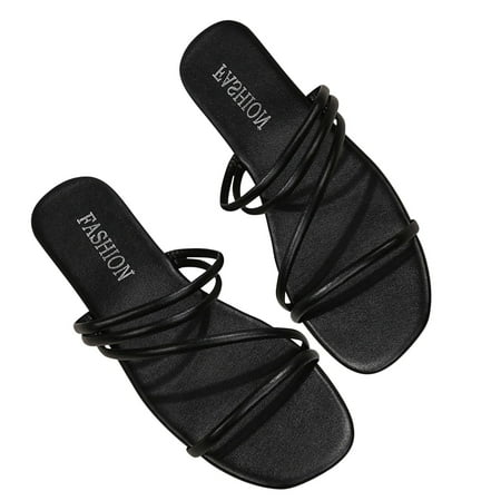 

Summer Savings Clearance! PEZHADA Womens Sandals Flat Sandals for Women Fashion Gentle Versatile Flat Sole One Shoe And Two Flat Sandals Black