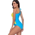 thumbnail image 3 of SWSMCLT Women's Twist Front One Piece Bathing Suit Padded Beach Low Back Slimming Neon Color Block One Shoulder Swimsuit Cheeky Swimwear Peacock Blue 8-10, 3 of 4