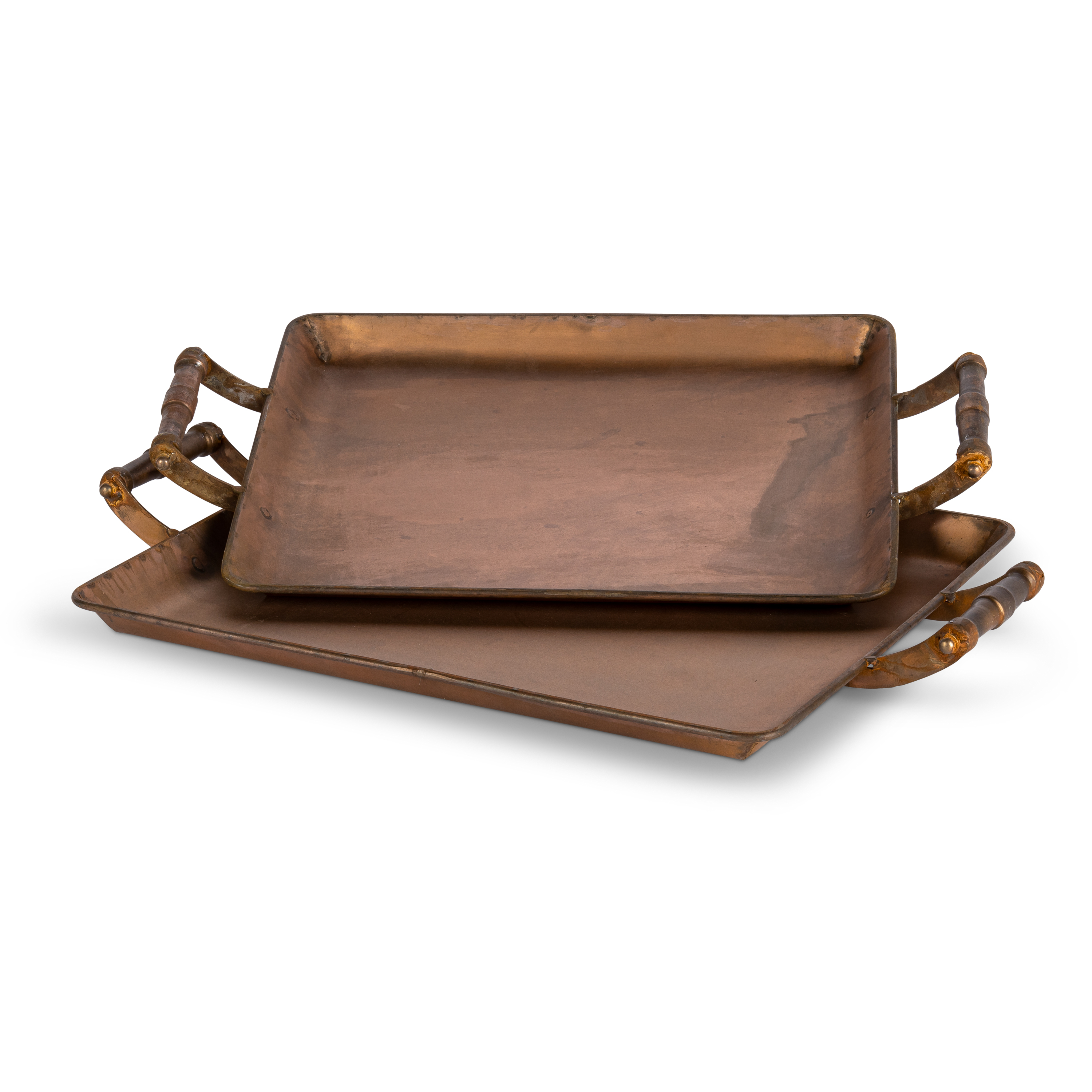Gerson Set of Two Assorted Copper Color Iron Decorative Trays