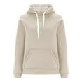 thumbnail image 2 of Htigea Women's Drawstring Hooded Sweatshirt Casual Loose Tunic Hoodies Thin Fleece Long Sleeve Pullover Tops Beige S, 2 of 4