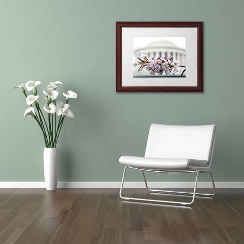 Trademark Fine Art "Jefferson Memorial Blossoms" Canvas Art by CATeyes, White Matte, Wood Frame