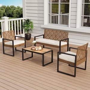 MF Studio 4-Piece Wicker Conversation Set, Brown and Beige