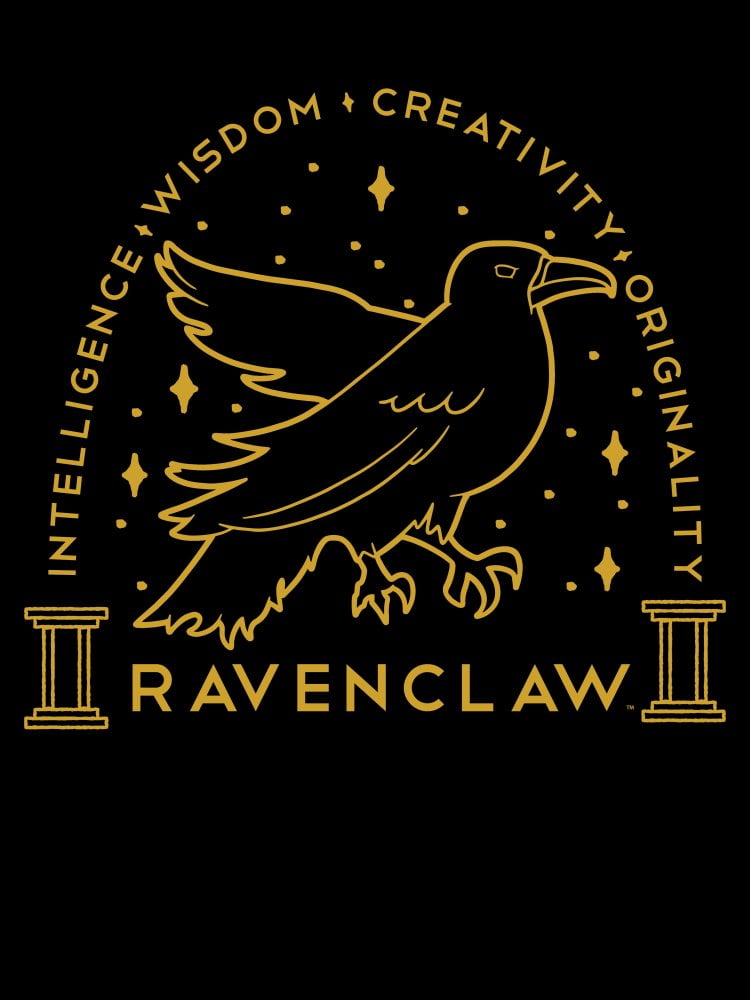 Harry Potter Navy Men\'s T-shirt-Small Art Crest Ravenclaw Heather Line Gold
