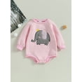 thumbnail image 2 of Wassery Baby Girls Spring Autumn Sweatshirts Romper Long Sleeve Crewneck Elephant Patch Plush Thicken Jumpsuits Infant Girls Warm Bodysuits 0-18M, 2 of 8