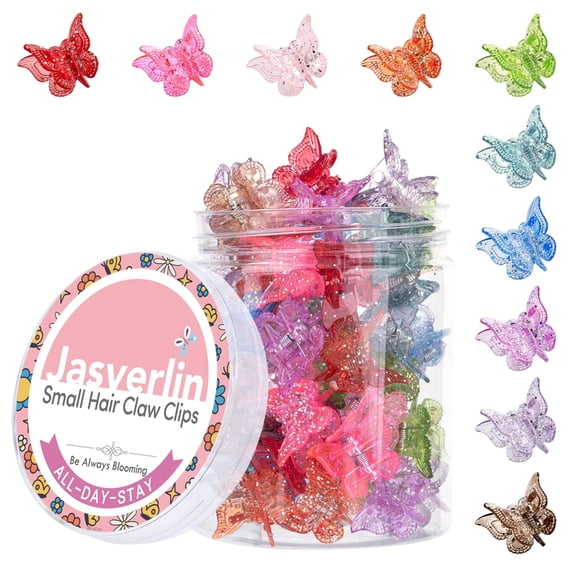 TUWAFE Glitter Mini Butterfly Hair Claw Clips,Sparkly Colorful Hair Accessories for Girls and Women-Cute,Small,Tiny Clip in 10 Assorted Colors,Set of 50