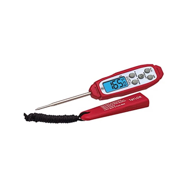 Taylor - Termómetro digital impermeable con luz de fondo azul brillante para cocina, carne, comida, parrilla, barbacoa cocina, rojo, estándar (806GW)