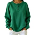 thumbnail image 2 of Women Sweatshirt Solid Color Leisure Sports Tops Autumn Winter Crewneck Tops With Button Long Sleeve Sweater Casual Shirts, 2 of 5