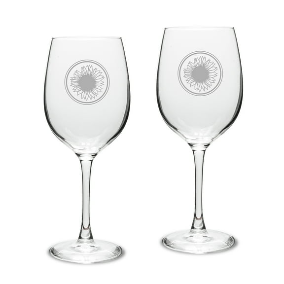 Sunflower de Lis Deep Etched Classic Wine Glass Set of 2