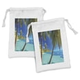 thumbnail image 1 of Ocean Fabric Pouch Set of 2, Image of a Tropical Island Beach Theme the Palm Trees and Clear Sea Print, Small Drawstring Bag for Toiletries Masks and Favors, 9" x 6", Turquoise Blue, by Ambesonne, 1 of 2