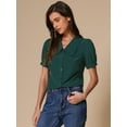 thumbnail image 2 of DARING DIVA Women's Peter Pan Collar Puff Short Sleeve Retro Blouse XL Dark Green, 2 of 6