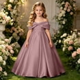 thumbnail image 2 of Bmisegm Girls Dress Formal off Shoulder Solid Big Bow Sleeveless Floor Length Party Gown Big Kids Toddler Girl Dresses, 2 of 4