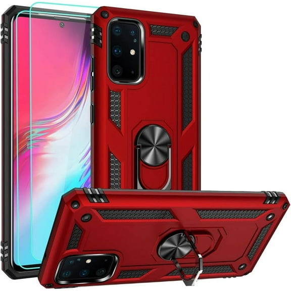 REQO for Samsung Galaxy S20 Plus Case with HD Screen Protectors, Military-Grade Metal Ring Holder Kickstand 15ft Drop Tested Shockproof Cover Case for Samsung Galaxy S20  /S20  5G Red