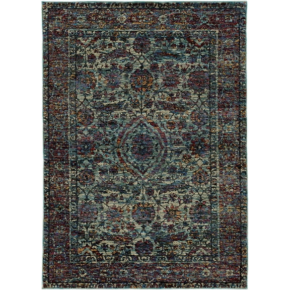 Moretti Glow Area Rug 6846B Casual Blue Oval Petals 7' 10" x 10' 10" Rectangle