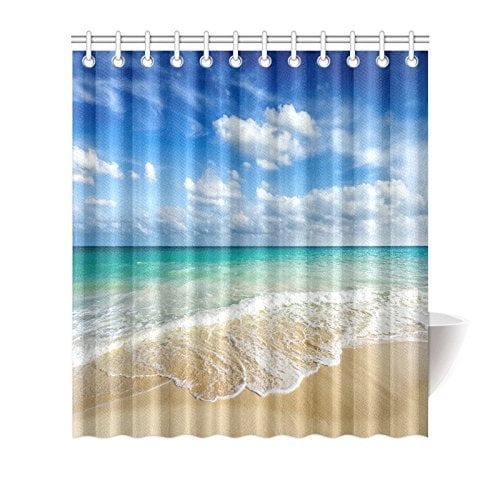Mypop Beach Ocean Theme Shower Curtain, Seaside Themed Shower Curtains
