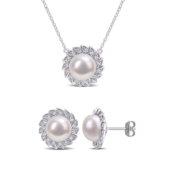 Everly Women's Cultured Pearl and Created Sapphire Sterling Silver Earrings