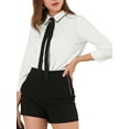 thumbnail image 5 of INSPIRE CHIC Women's Work Elegant 3/4 Sleeve Contrast Color Tie Neck Button Up Shirt, 5 of 6