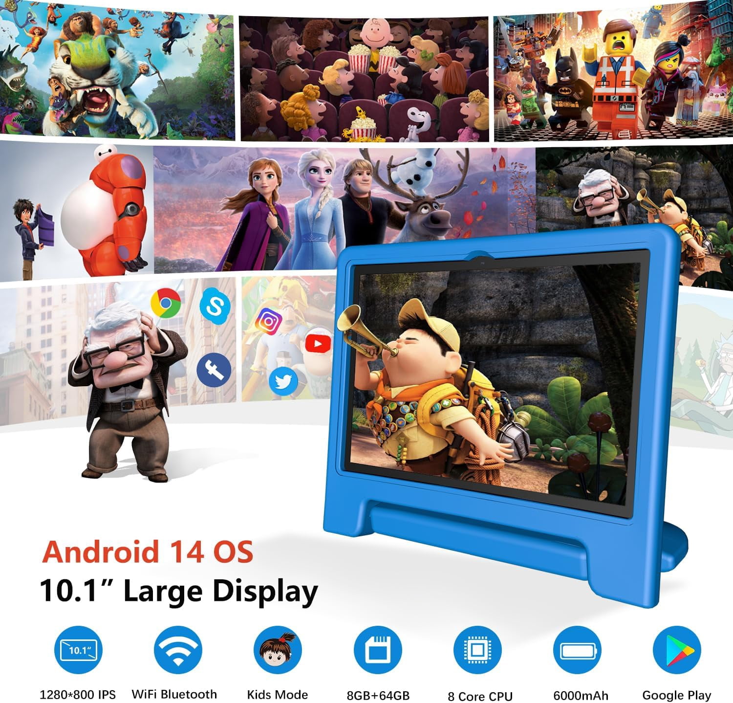 ITDULCET Kids Tablet 10 inch Android 14, 8GB RAM+64GB ROM Toddler Tablet for Children Teen, 2.4G & 5G WiFi, Dual Camera, 10.1" IPS HD Screen Family Link Parent Control, 2-Year Warranty