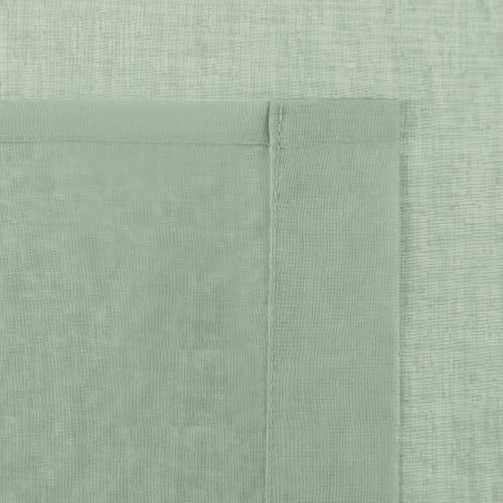 DWCN Sheer Faux Linen Curtains Contemporary Bean Green Solid Print Rod Pocket, 36” x 36” (2 Panels)