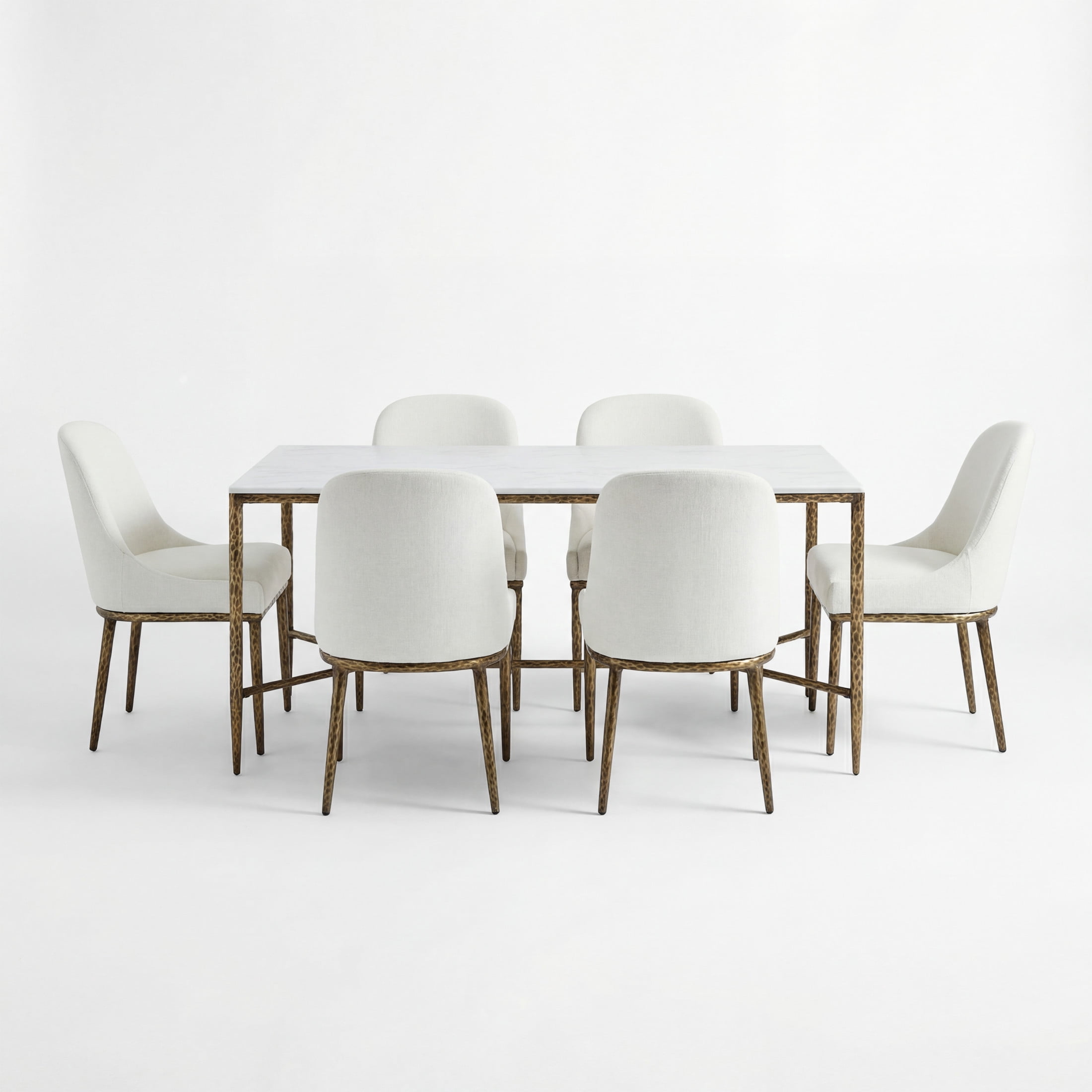 Christopher Knight Home Modern Dining Set for 6, Marble Top Table with Armless Chairs, Metal Legs, Forged Brass