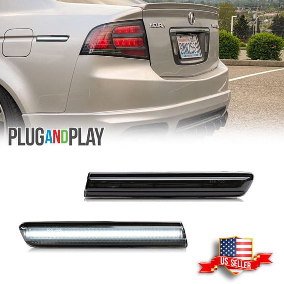 GTINTHEBOX JDM Type-S Look Smoked Rear White LED Smoke Side Marker Light For 2004-2008 Acura TL