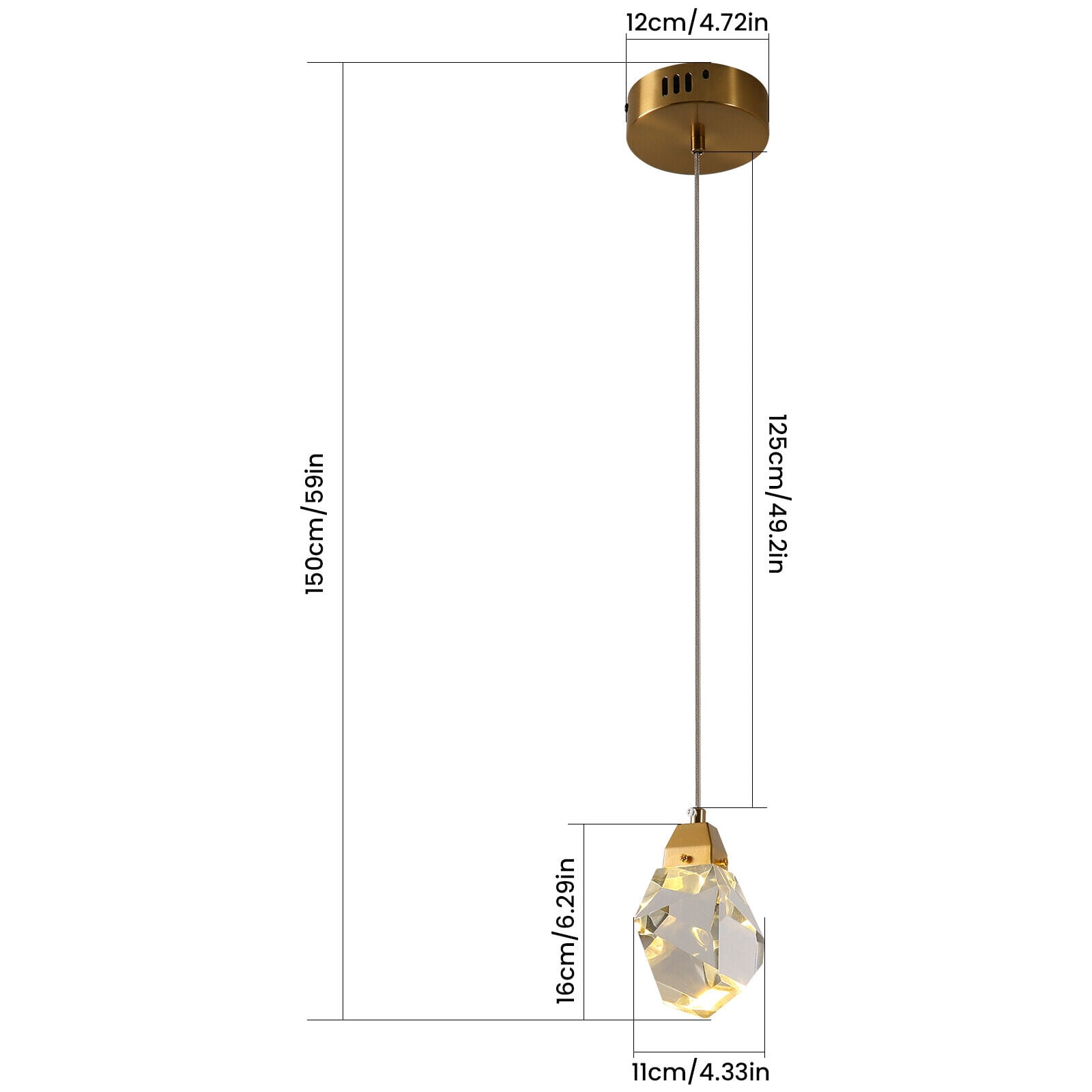 Diamond Pendant Light Fixtures, 1-Light Hanging Pendant Lights, Modern Mini Prism Crystal Chandeliers, 5W LED Cut Crystal Pendant Lighting for Kitchen Island Dining Room