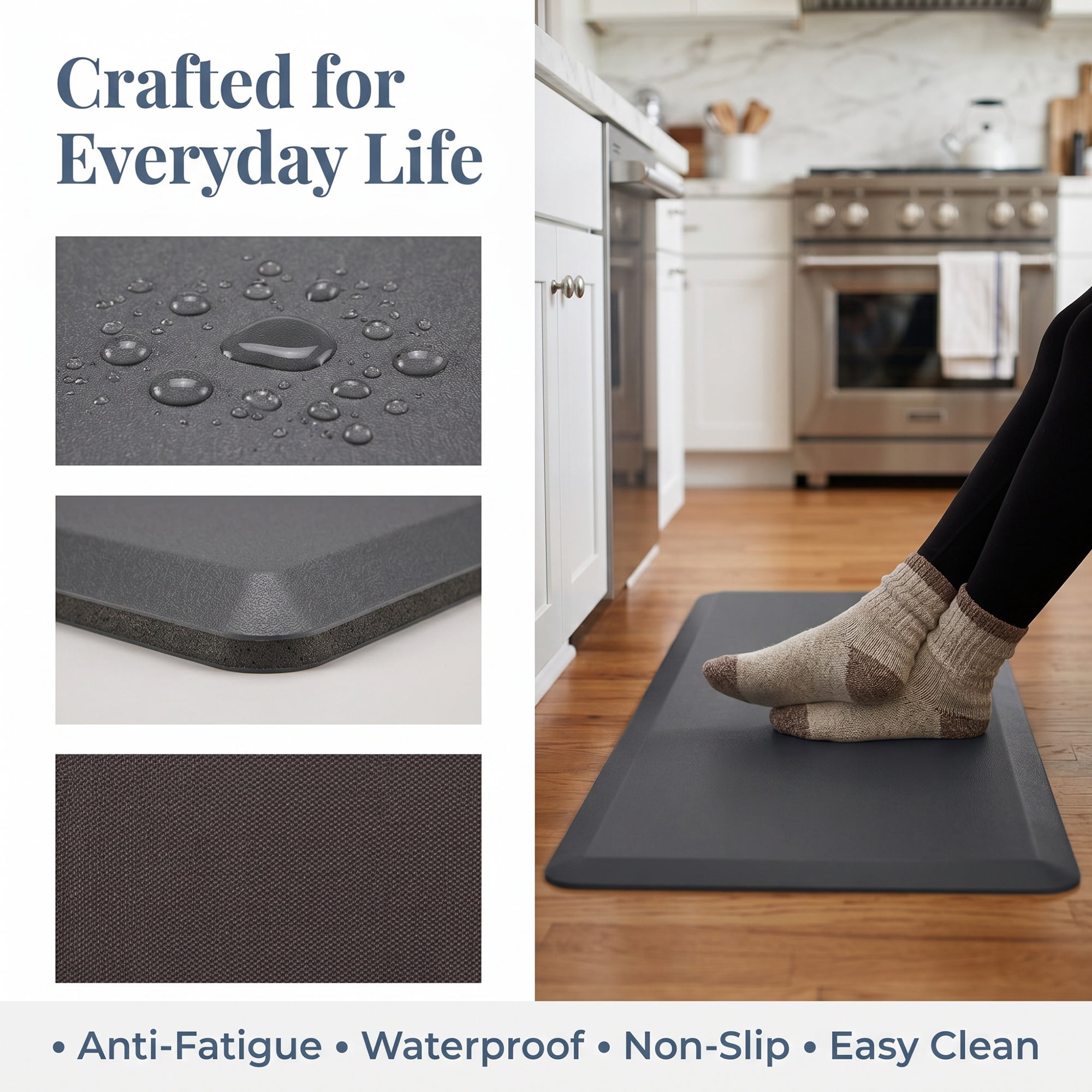 Unique Bargains Anti-Fatigue Cushioned Ergonomic PVC Floor Rug Dark Grey 47" x 17"