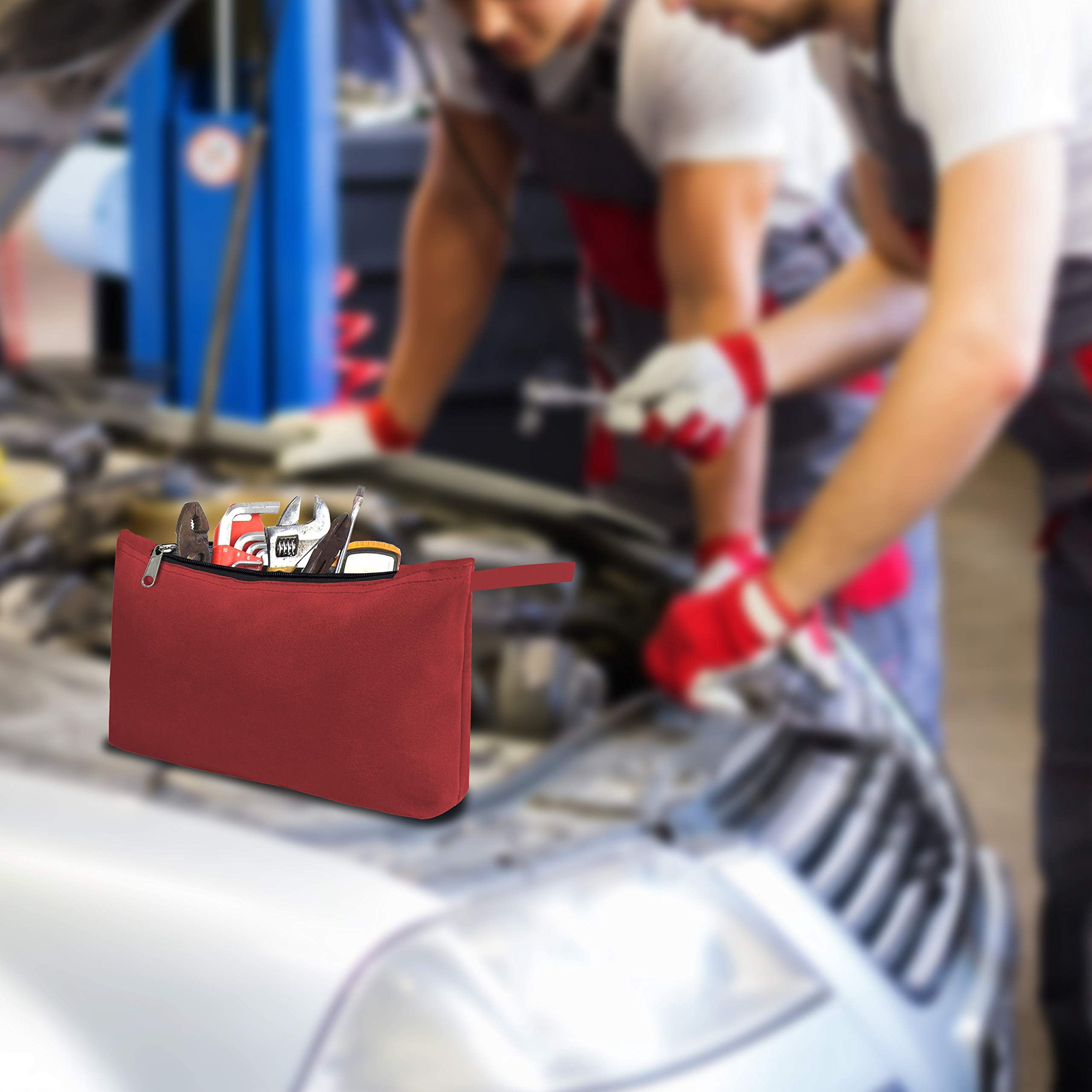 COVERS&ALL Tool Bag, 18 Oz Heavy Duty Waterproof Pouch with Sturdy Zipper, Utility Multipurpose for Tools Storage Makeup (Pack of 5, Red)