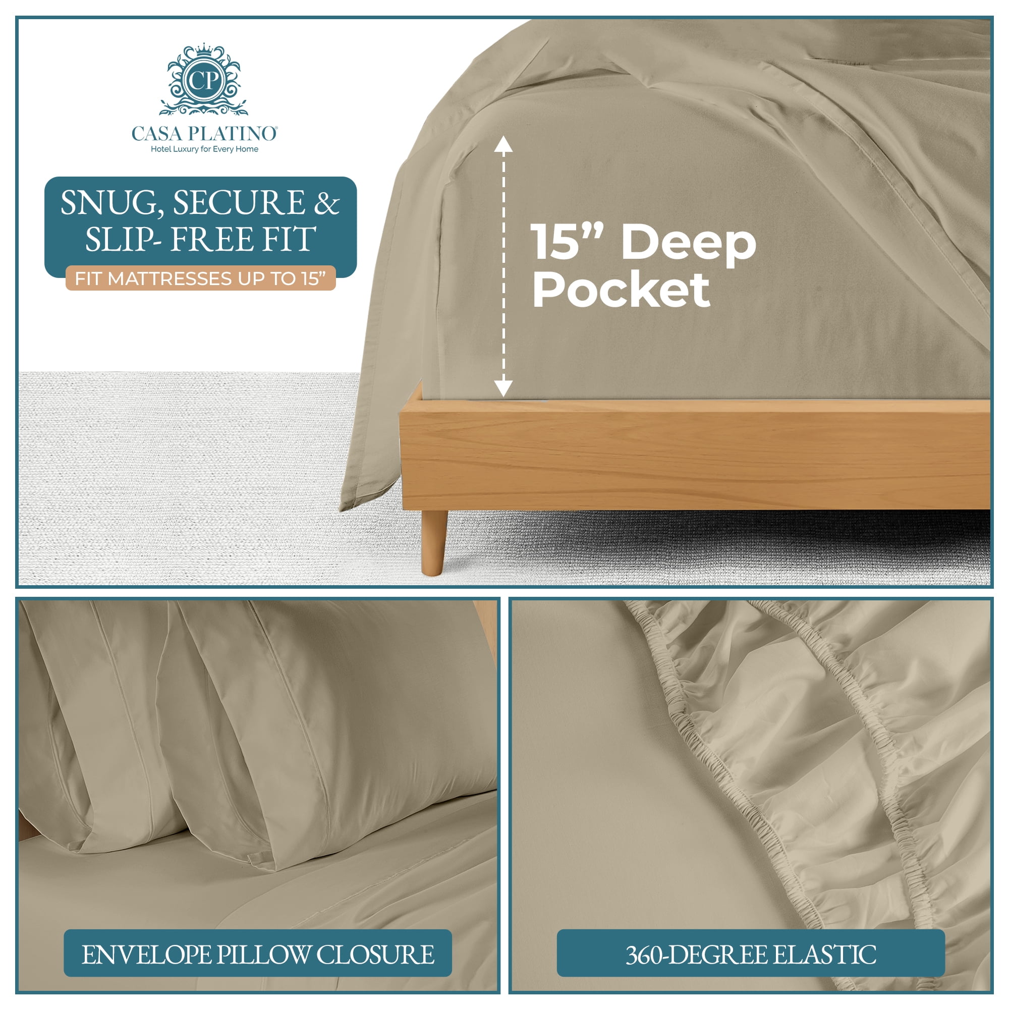 Casa Platino Sheets Queen Size Bed Set – 600 Thread Count Long-Staple 100% Cotton, Sateen Finish, Extra 2 Pillowcases, Soft & Breathable Fabric – Linen