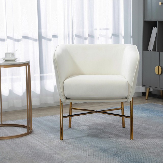 MOJAY Modern Velvet Tub Accent Chair, White