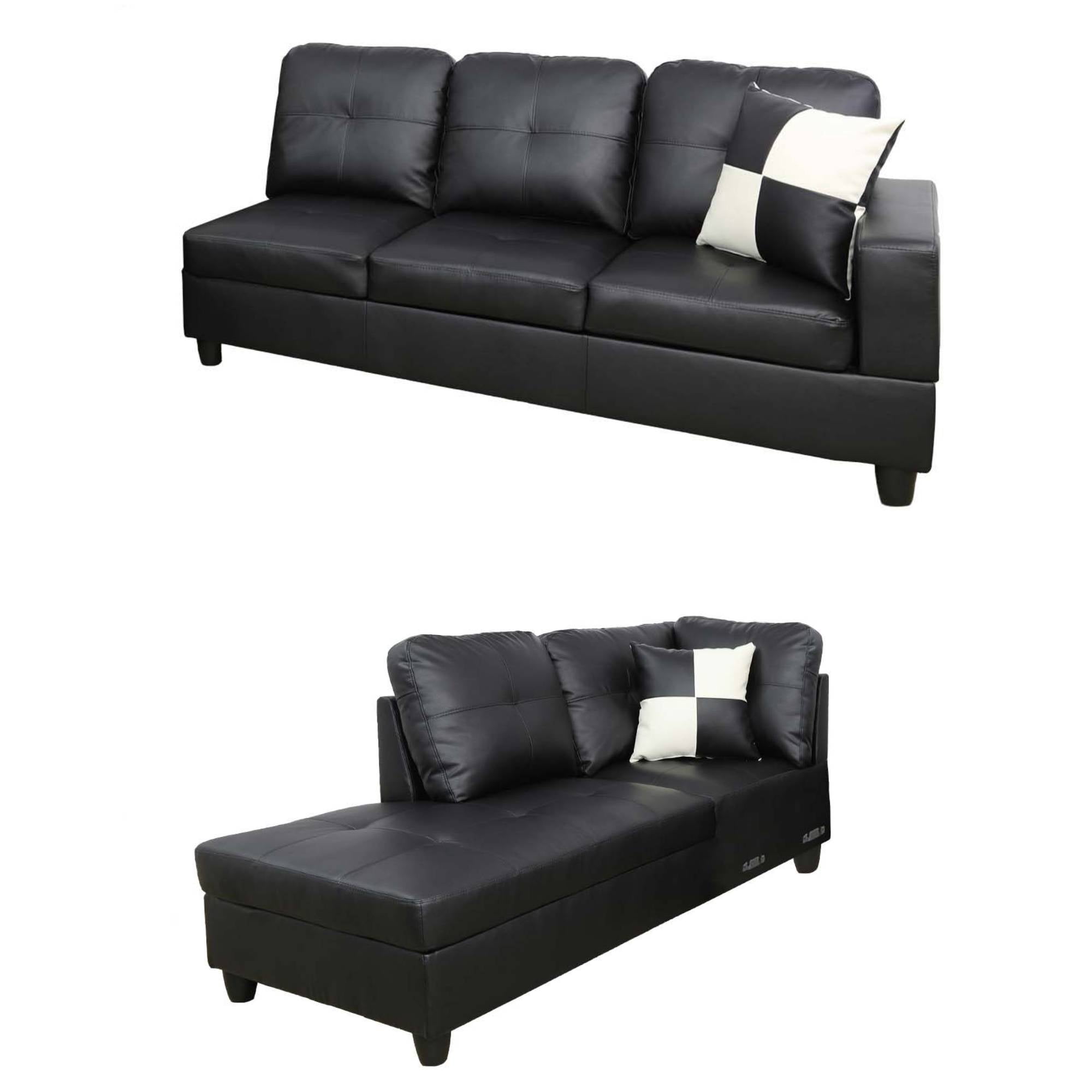 Modern Sectional Sofa Couch, 4-Seaters Leather Sleep Sofa with Left Chaise Lounge , Ottoman Furniture Sets for Living Room