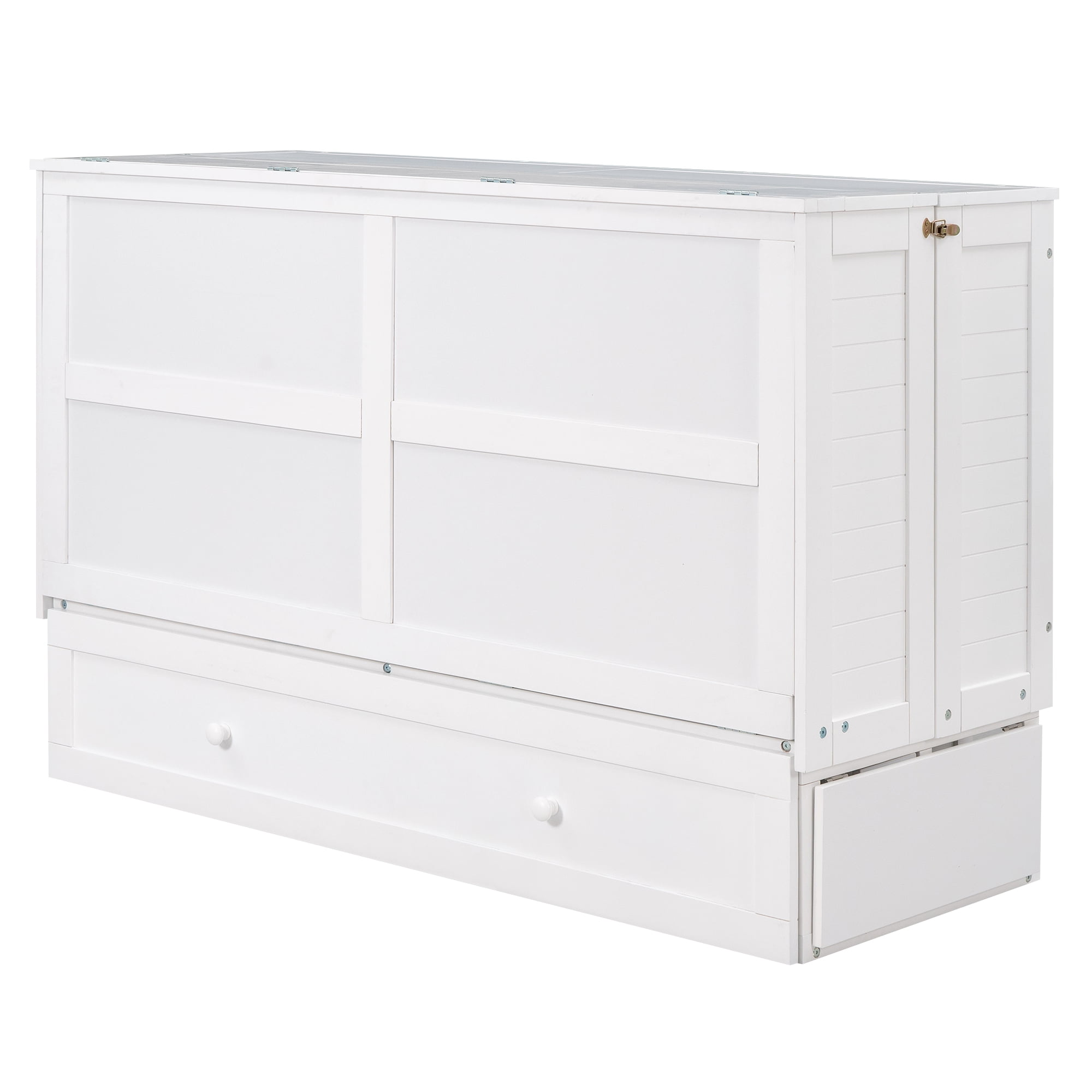 Euroco Queen Size Murphy Bed with Shelf and Drawers, Convertible into a Cabinet with USB Charging Station for Adult Living Room, Easy Open and Close