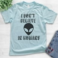 thumbnail image 2 of Kids I Don't Believe In Humans T-shirt, Youth Kids Boy Girl T-Shirt, Funny Alien T-shirt, UFO Shirt, Light Blue, Medium, 2 of 4