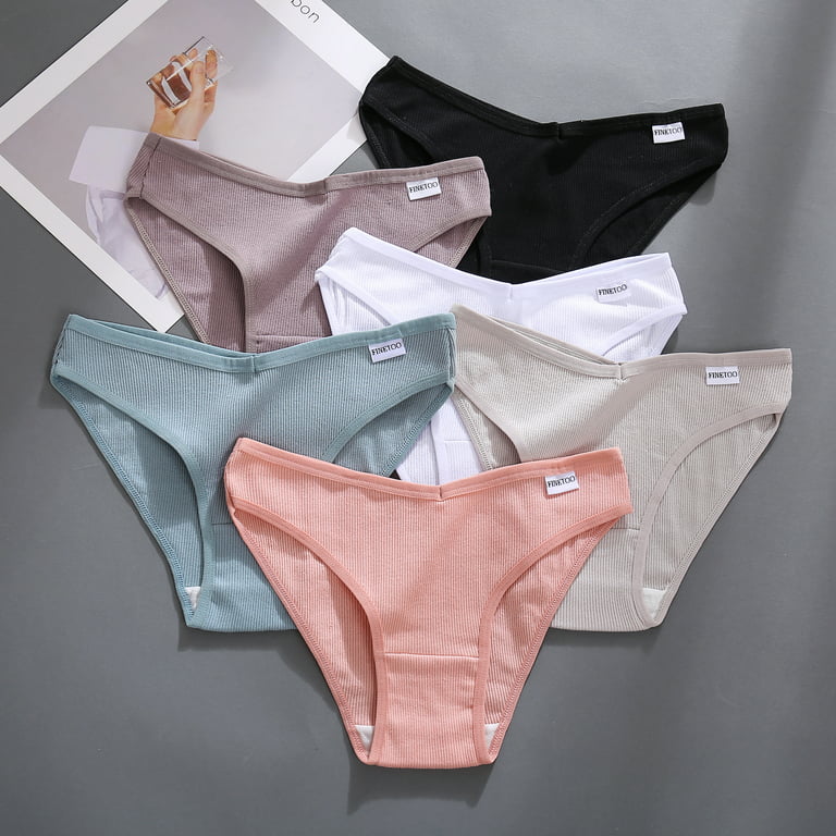 Finetoo Women Cotton Underwear Cotton Ladies Panties Low Waist Sexy Sports  Thong Seamless Solid