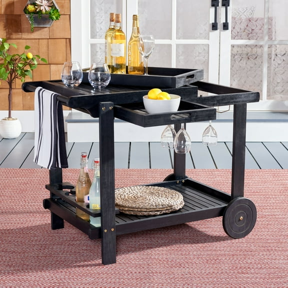SAFAVIEH Orland Outdoor Patio Adjustable Tea Trolley, Black