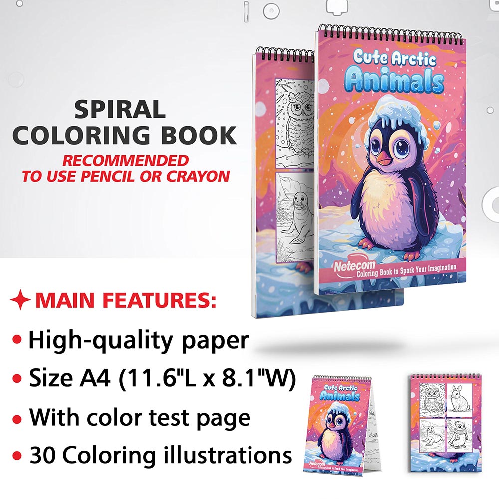 Netecom Cute Arctic Animals Coloring Book for Adults, Spiral Bound, Soft Cover
