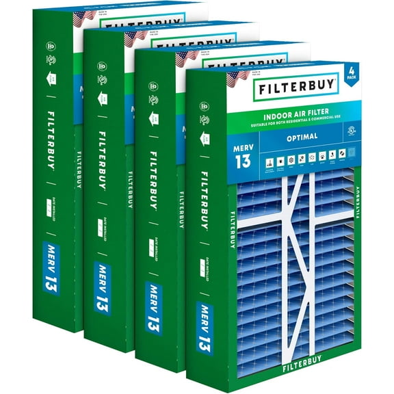 Filterbuy 16x25x5 Air Filter MERV 13 Smoke Defense, Pleated HVAC AC Furnace Filter Replacement for Amana, Goodman & More, 4-Pack