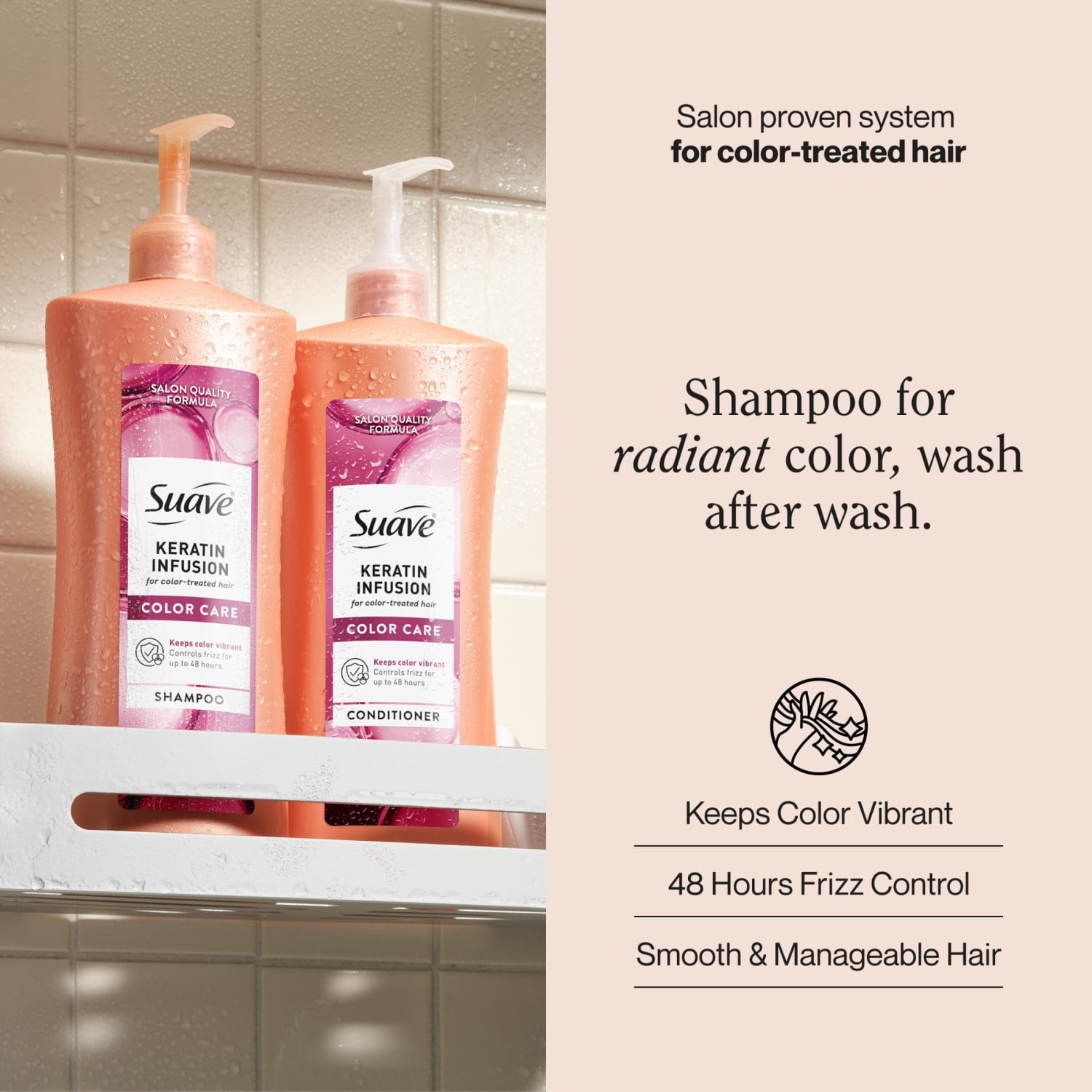 (4 pack) Suave Keratin Infusion Shampoo For Color Treated Hair, 48HR Frizz Control, 28 FL OZ Pump