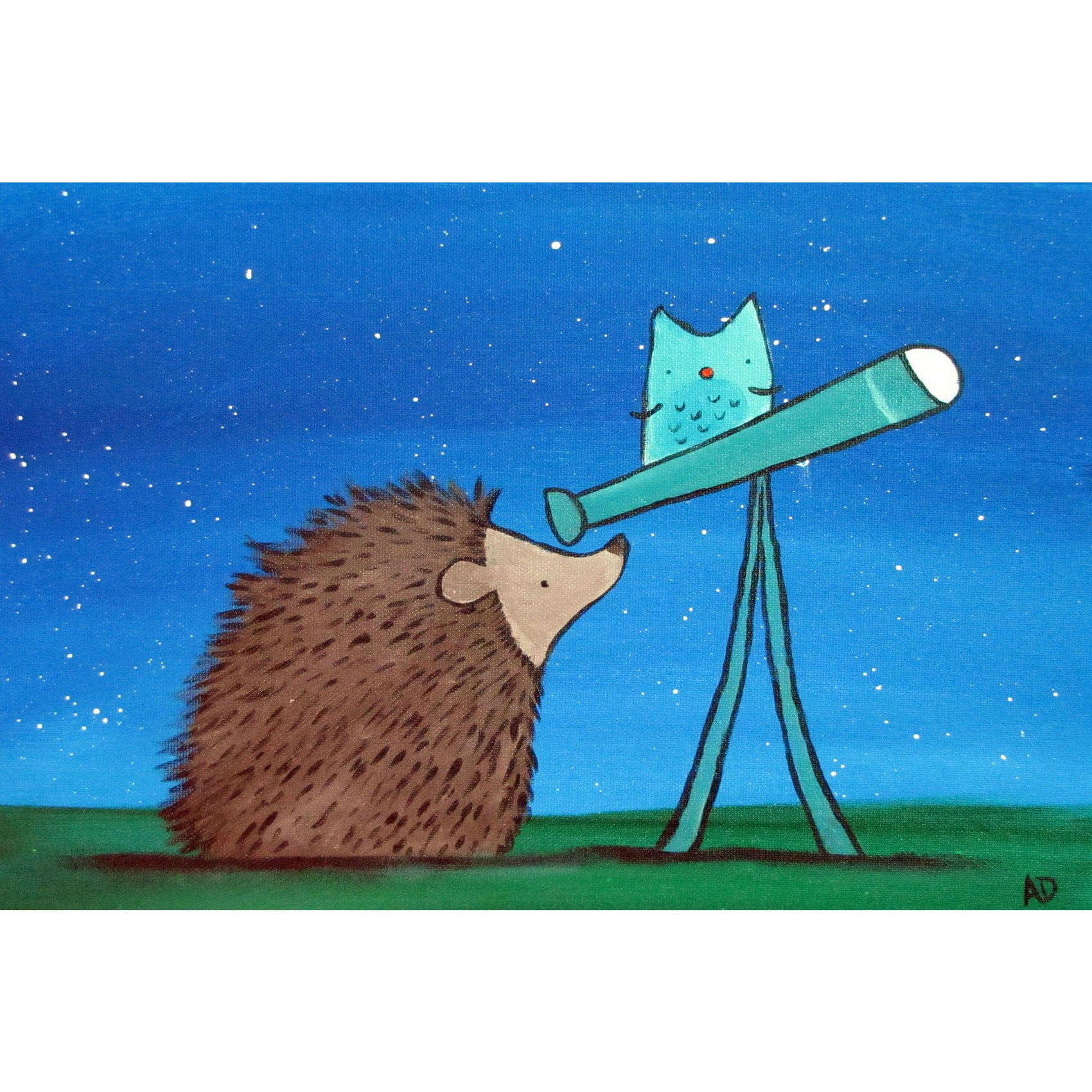 Marmont Hill - "Hedgehog Stargazer" by Andrea Doss Painting Print on Wrapped Canvas