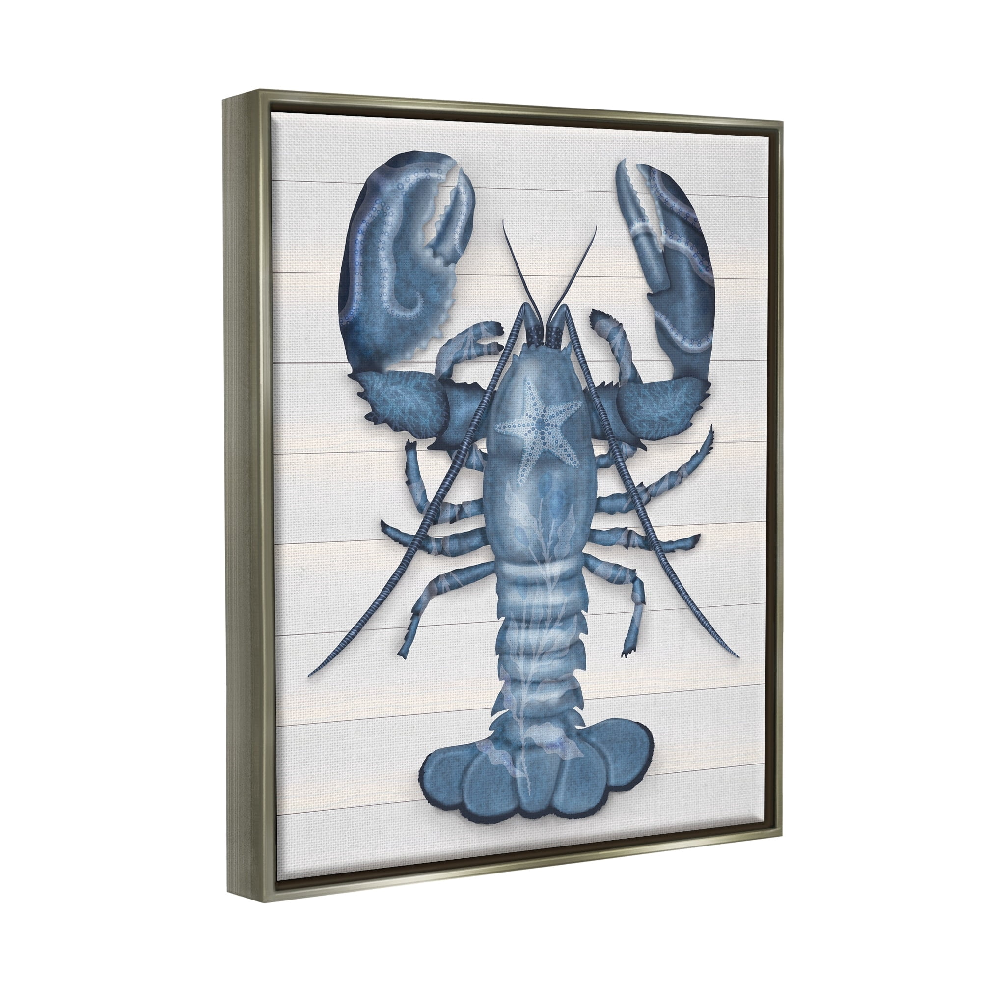 Stupell Industries Detailed Blue Lobster Starfish Botanical Motif Panels Graphic Art Luster Gray Floating Framed Canvas Print Wall Art, Design by Darlene Seale