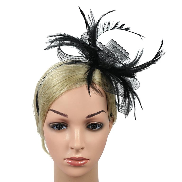 Elegant Feather Fascinator Headband TYGHBN Vintage Feather Fascinator Headband Elegant Mesh  main image 2