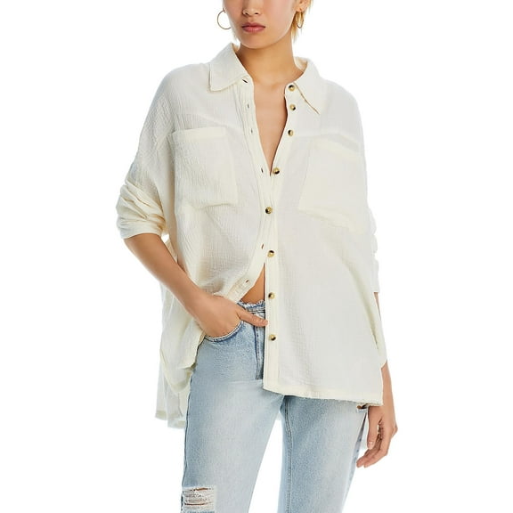 Free People Womens Cardiff Gauze Office Button-Down Top