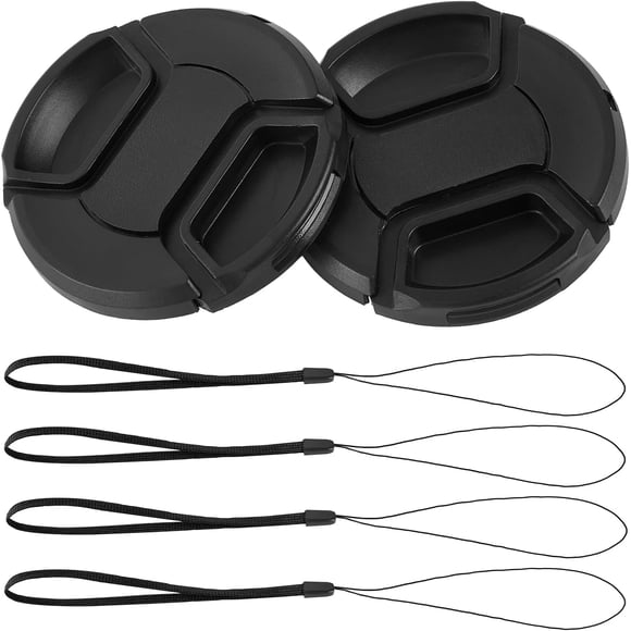 2 Pack 49mm Lens Cap Center Pinch with Lens Cap Leash Hole Bundle Compatible with Nikon, Canon, Sony & Other DSLR Cameras (49mm)