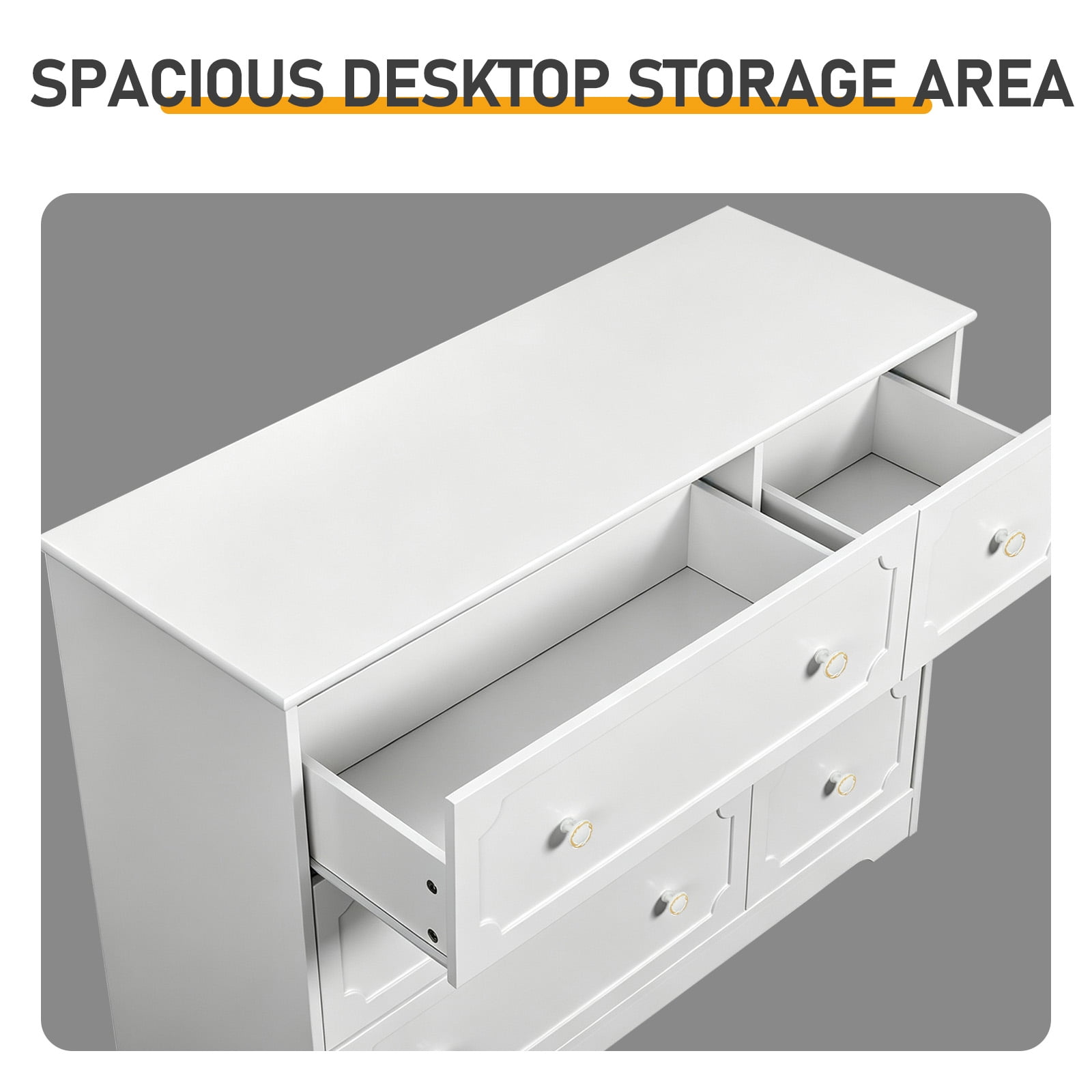 Left 3 Large Drawers + Right 3 Small Drawers MDF Painted Drawer Cabinet, White 42.52*15.75*32.28in