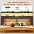 thumbnail image 4 of Bolvdo Queen Size Bed Frame with 2-Tier Bookcase Headboard Platform Bed with Charging Station & LED, 4 Storage Drawers, Metal Support, No Box Spring Needed, Noise Free, Grey, 4 of 7