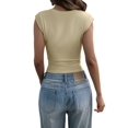 thumbnail image 3 of Women's Y2K V-Neck Wrap Front Cap Sleeve Fitted Cropped Tank Tops Yellow L, 3 of 8