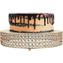 Simply Elegant - 10” Round Crystal Bead Cake Stand, Large Cake, Dessert Cupcake Pastry Candy Display Plate for Wedding Event Birthday Party Celebration - Gold