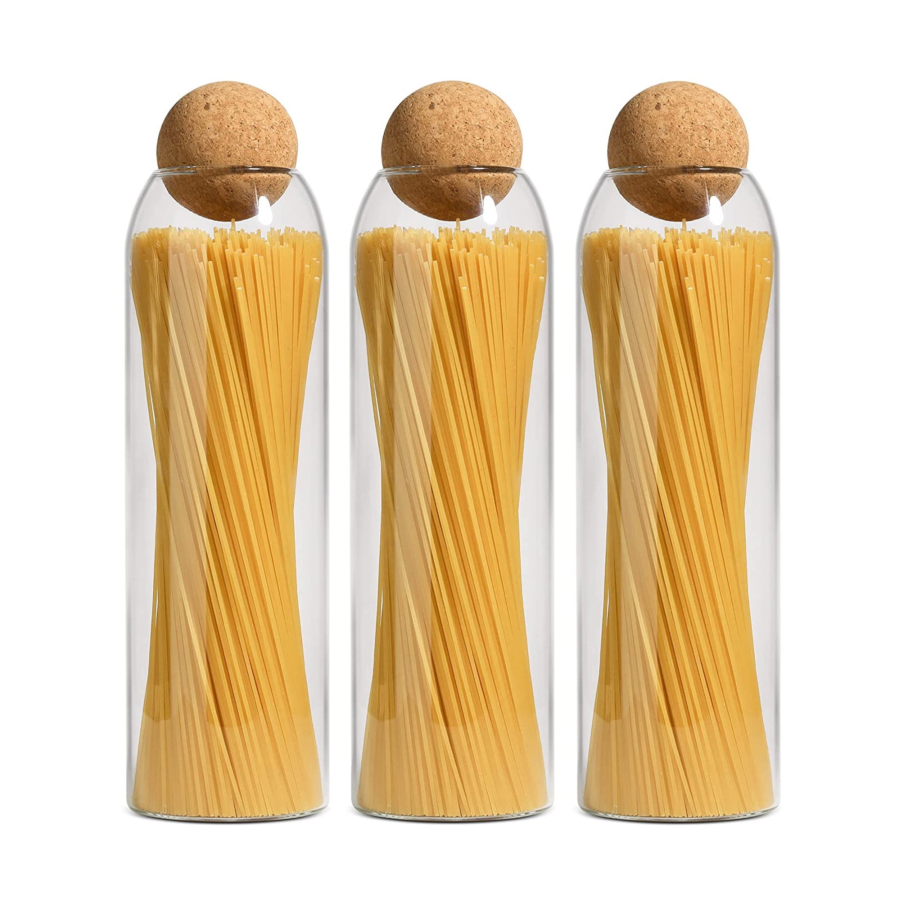 ComSaf Glass Storage Jars with Ball Cork Lid, 50 oz, Set of 3, Round