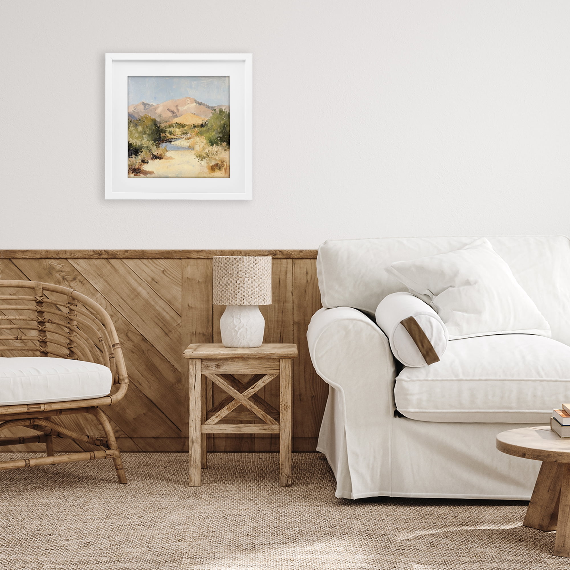 Stupell Industries Beige Desert Mountain Stream White Framed Print Under Glass, design by Petal Prints Design