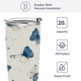 thumbnail image 4 of 20oz Stainless Steel Tumbler with Straw, Double Wall Insulated Travel Tumbler Blue Watercolor Butterflies, 4 of 7