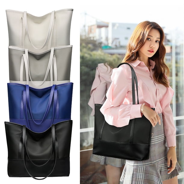 Bolso Tote de mujer de gran capacidad - Bolso de hombro de cuero PU con borla, 15,74x11,41x3,93 pulgadas, gris/blanco/negro/azul